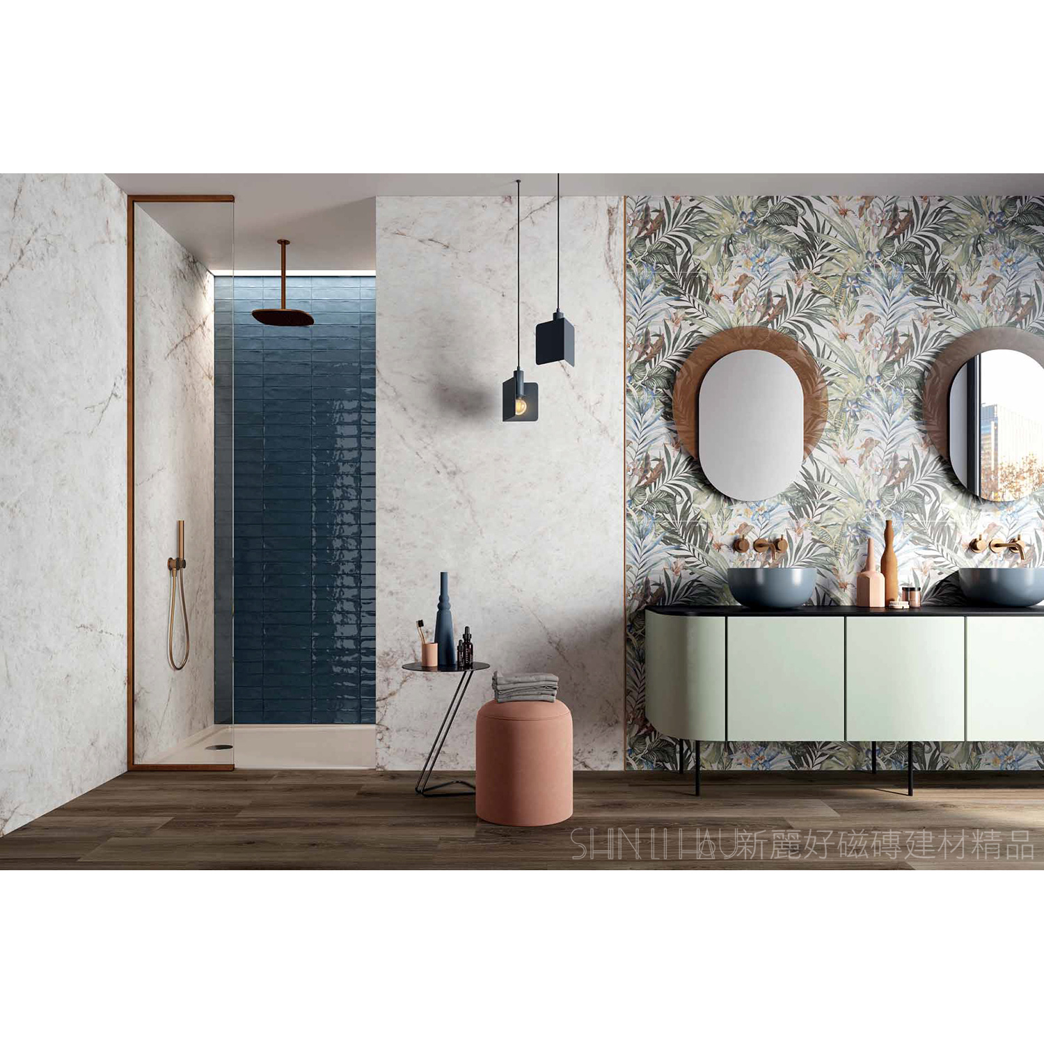 義大利電視牆磁磚特價-冰鑽白大理石薄板磚-峰雅石AK1286411P