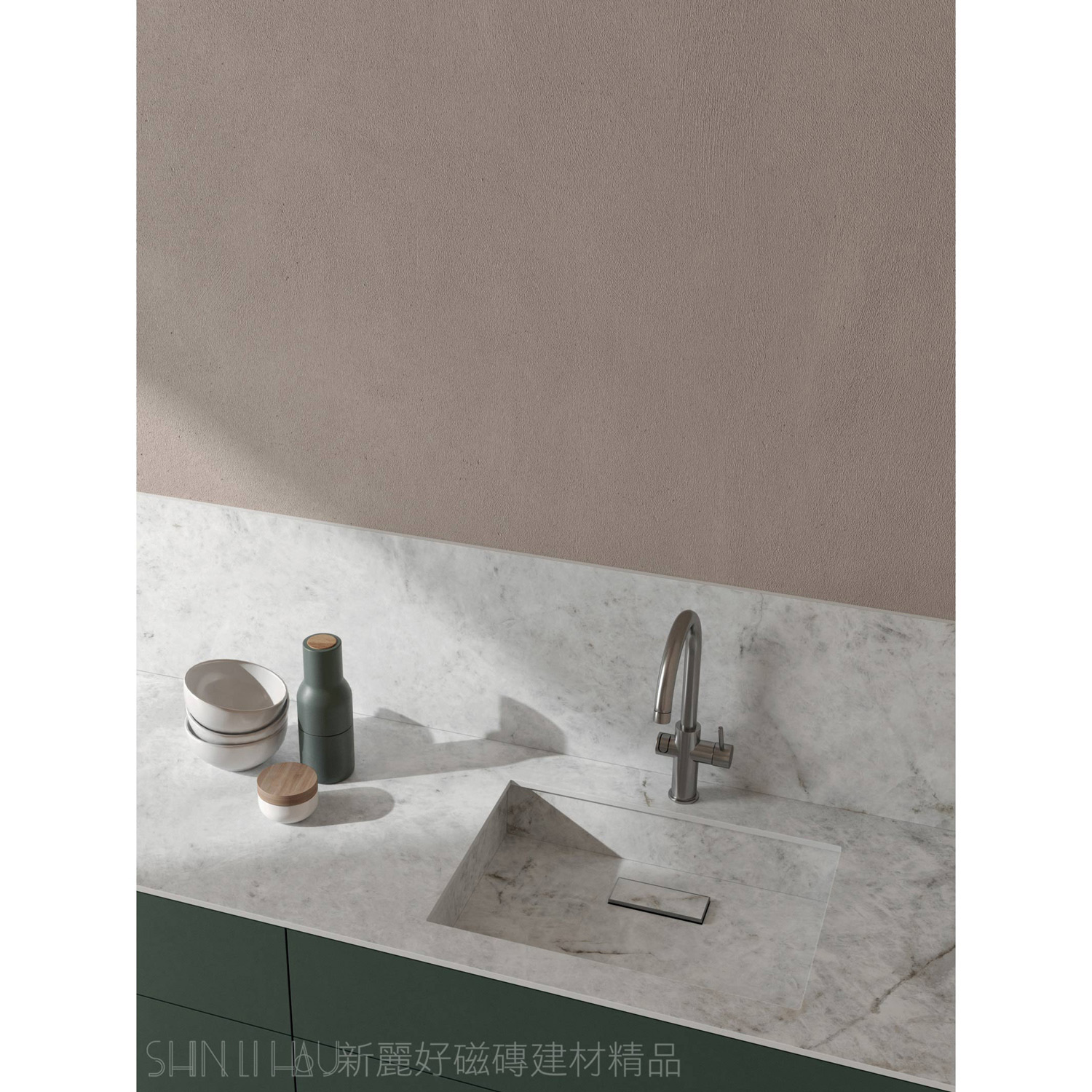 義大利電視牆磁磚特價-冰鑽白大理石薄板磚-峰雅石AK1286411P