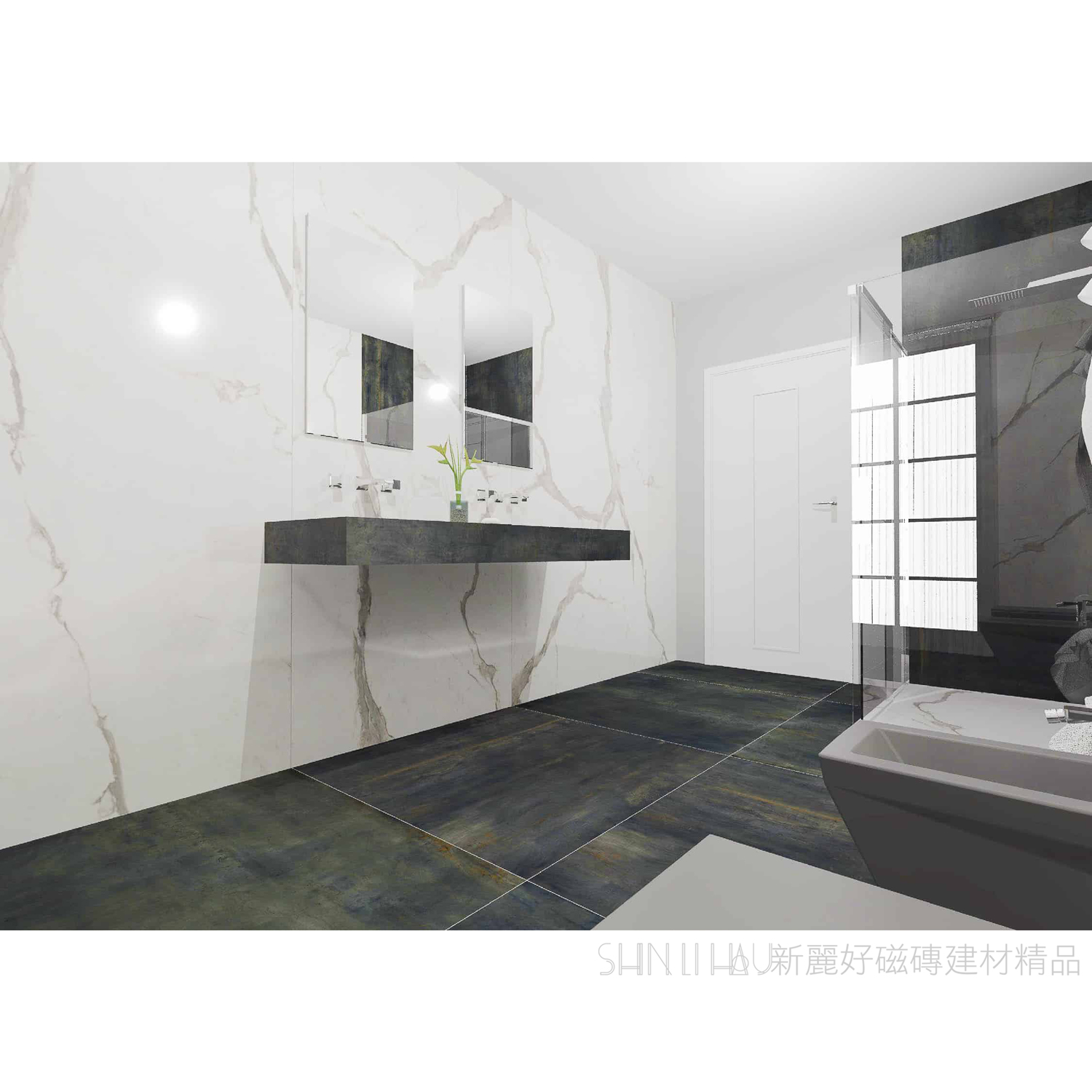 義大利電視牆大板磚特價-雕刻白薄板磚-峰雅石茗匠白FK1288112M