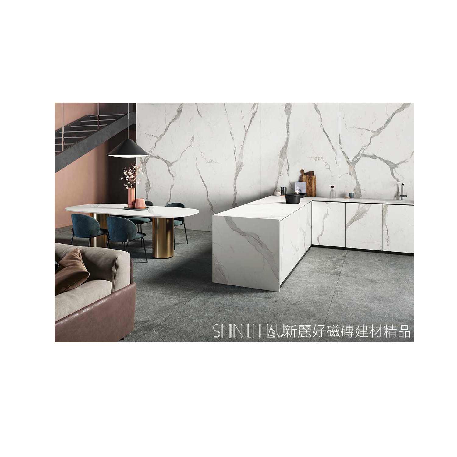 義大利電視牆大板磚特價-雕刻白薄板磚-峰雅石茗匠白FK1288112M