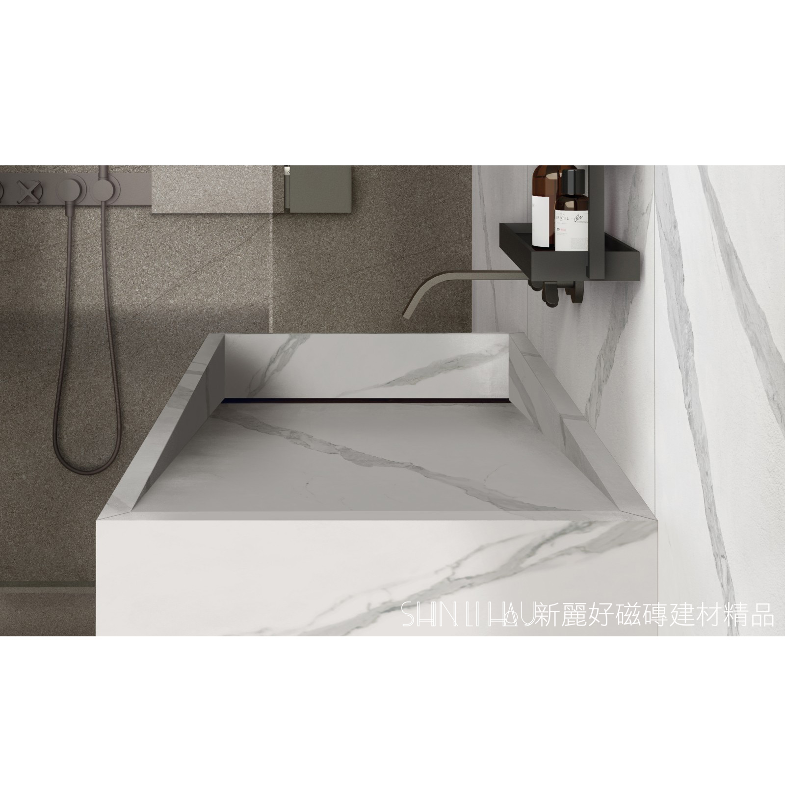 義大利電視牆大板磚特價-雕刻白薄板磚-峰雅石茗匠白FK1288112M