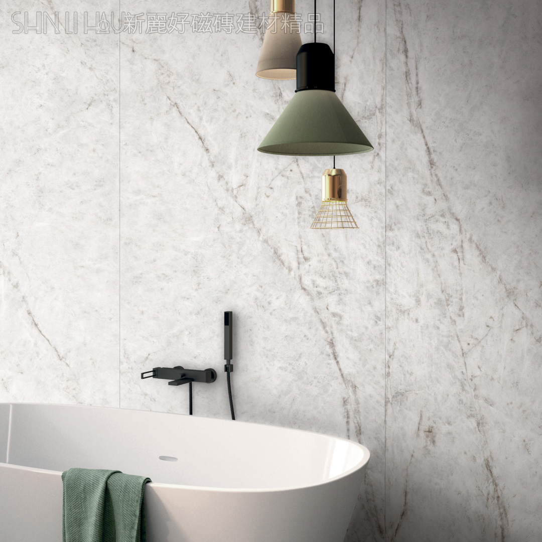 義大利電視牆磁磚特價-冰鑽白大理石薄板磚-峰雅石AK1286411P