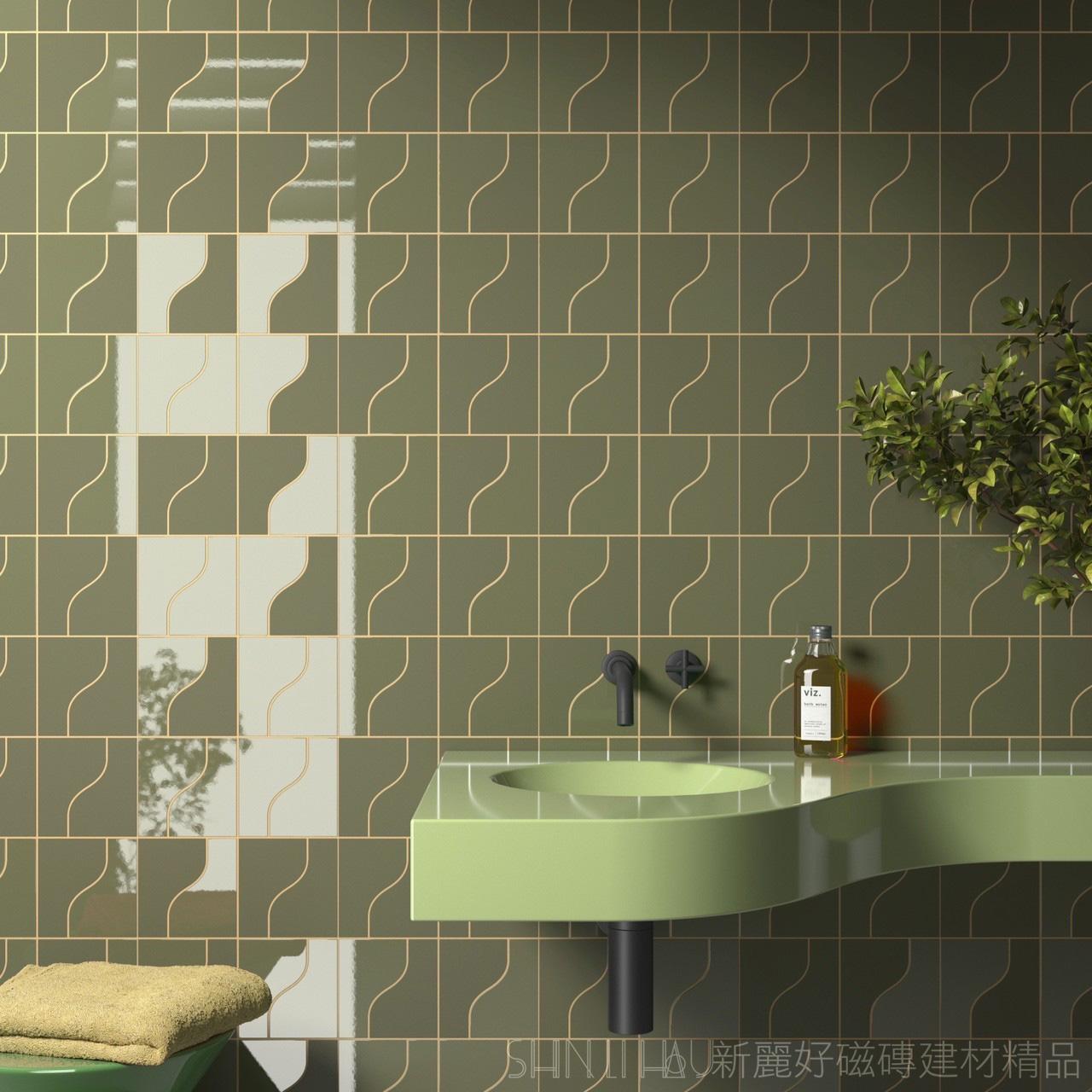綠色系波浪邊純色小磚-翊曲墨綠V808翊曲墨綠68200(霧)