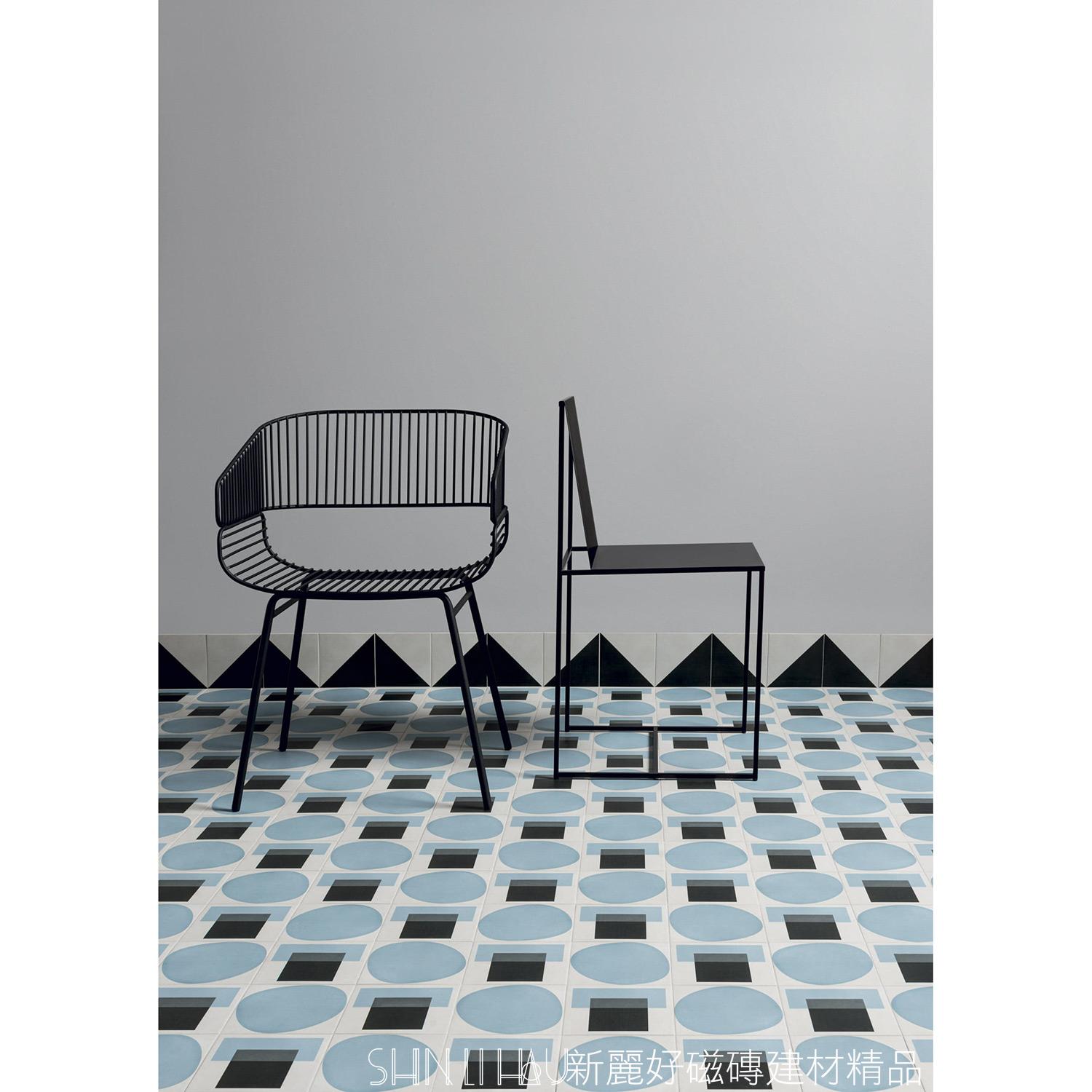 花磚-維洛納幾何花磚-灰底藍圓灰底藍圓