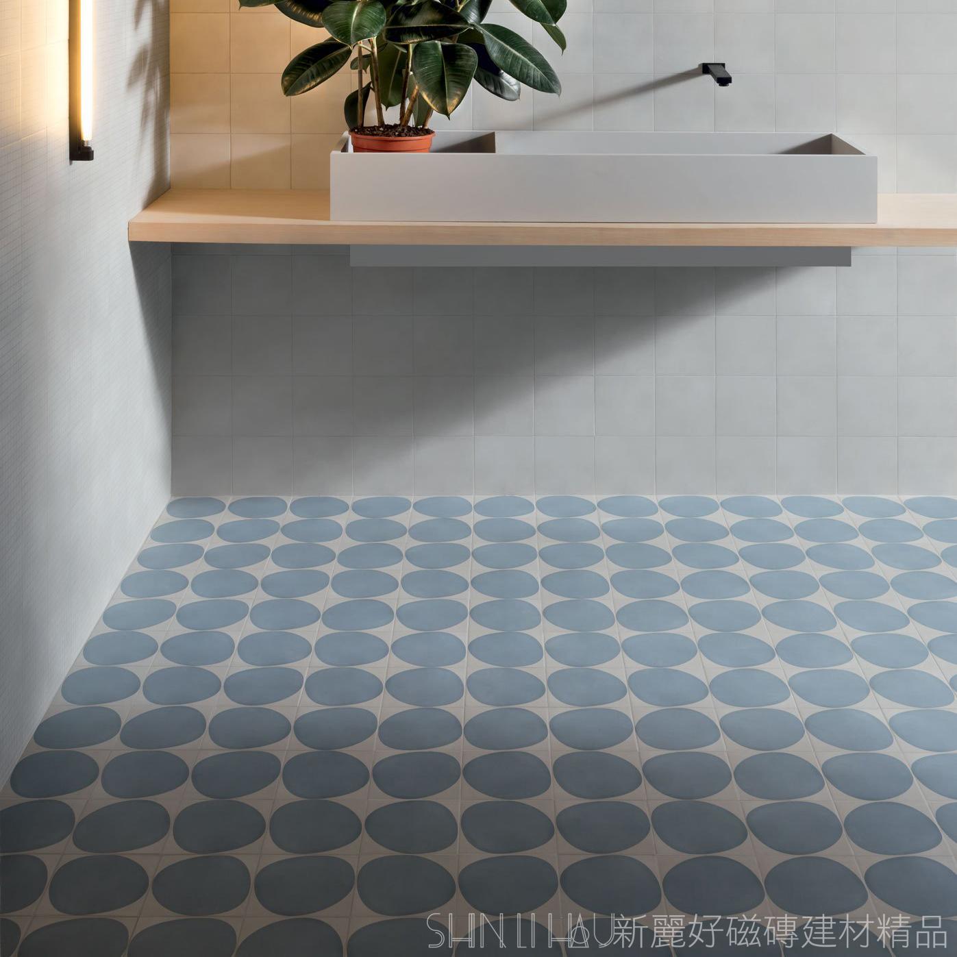 花磚-維洛納幾何花磚-灰底藍圓灰底藍圓